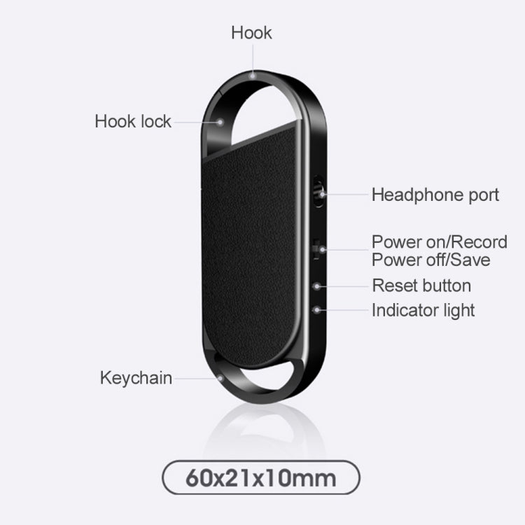 SK008 Mini Smart Keychain Voice Recorder, Capacity:32GB(Black)