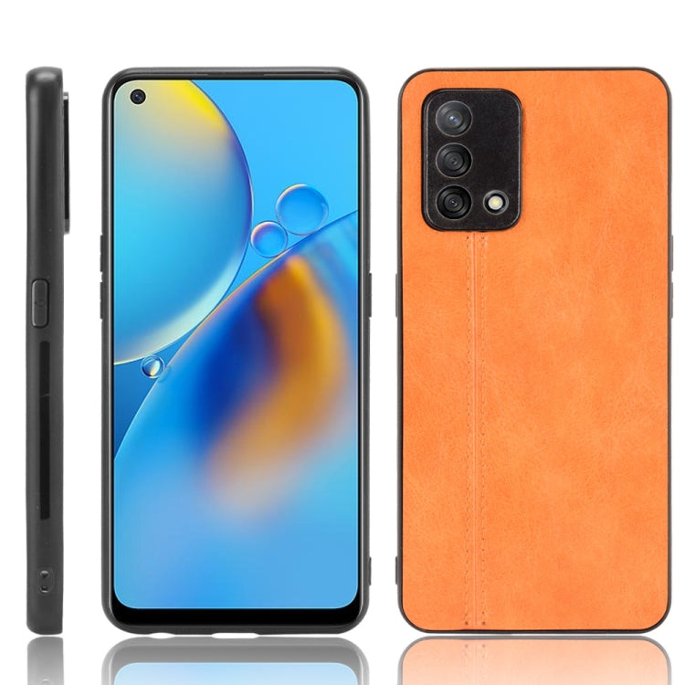 For OPPO A74 4G / F19 Shockproof Sewing Cow Pattern Skin PC + PU + TPU Case