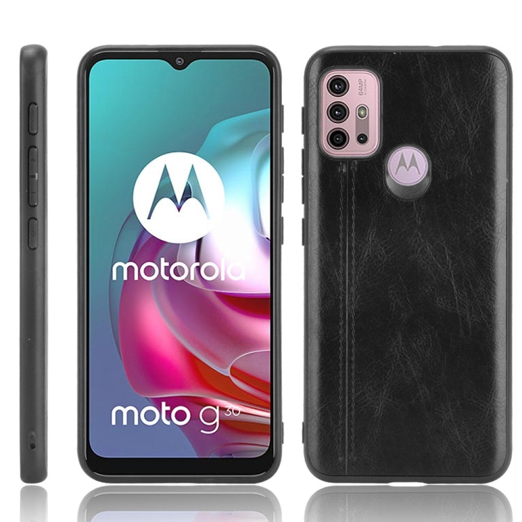 For Motorola Moto G30 / G10 Shockproof Sewing Cow Pattern Skin PC + PU + TPU Case