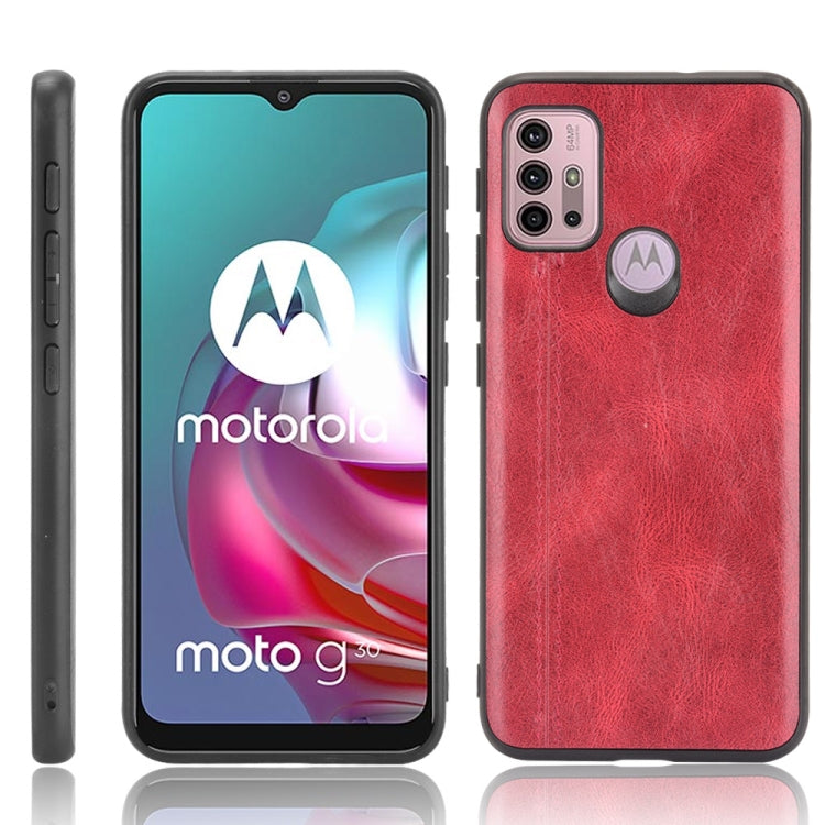 For Motorola Moto G30 / G10 Shockproof Sewing Cow Pattern Skin PC + PU + TPU Case