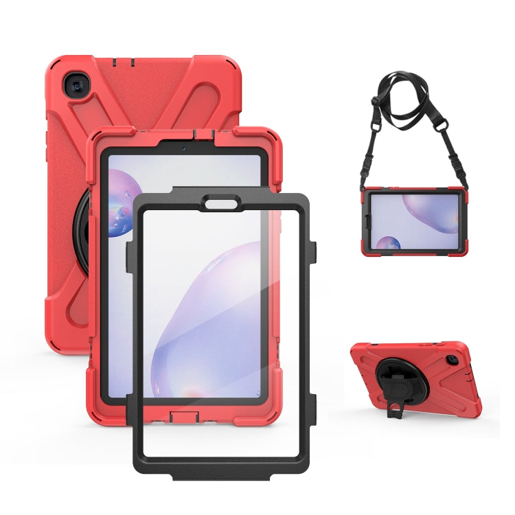 For Samsung Galaxy Tab A 8.4 2020 T307U Shockproof Colorful Silicone + PC Protective Case with Holder & Shoulder Strap & Hand Strap & Screen Protector
