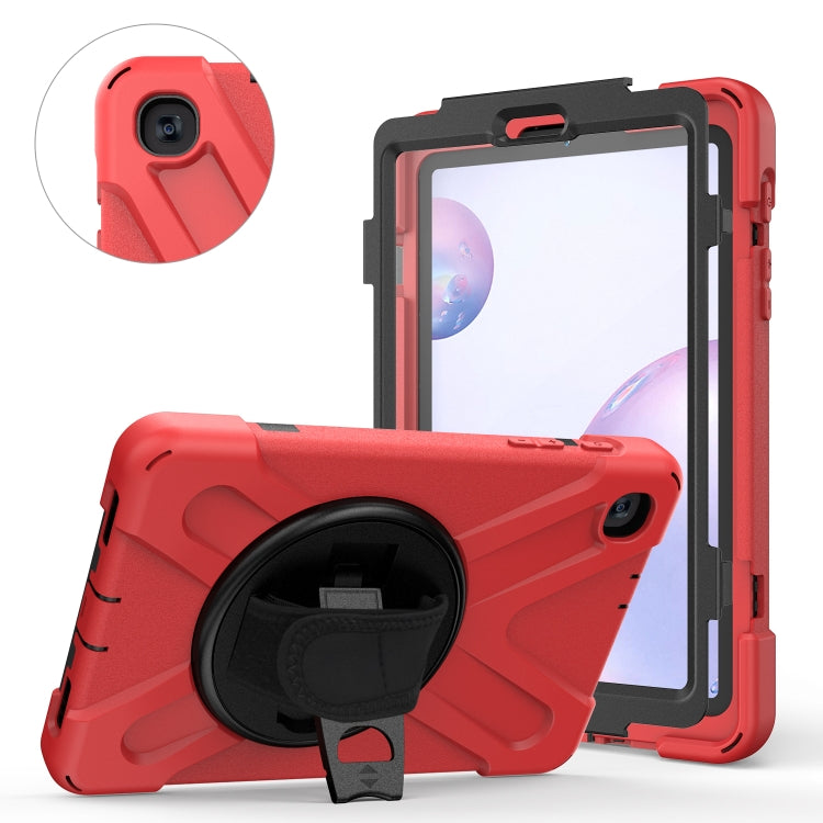 For Samsung Galaxy Tab A 8.4 2020 T307U Shockproof Colorful Silicone + PC Protective Case with Holder & Shoulder Strap & Hand Strap & Screen Protector