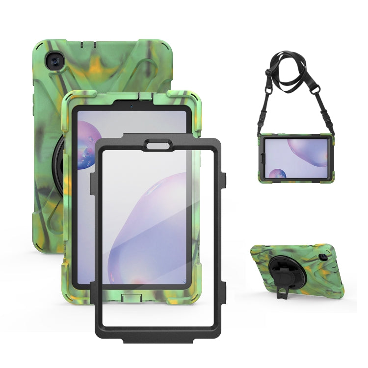 For Samsung Galaxy Tab A 8.4 2020 T307U Shockproof Colorful Silicone + PC Protective Case with Holder & Shoulder Strap & Hand Strap & Screen Protector
