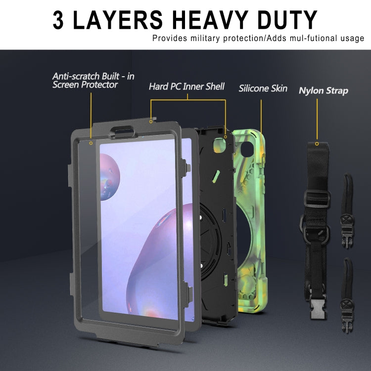 For Samsung Galaxy Tab A 8.4 2020 T307U Shockproof Colorful Silicone + PC Protective Case with Holder & Shoulder Strap & Hand Strap & Screen Protector