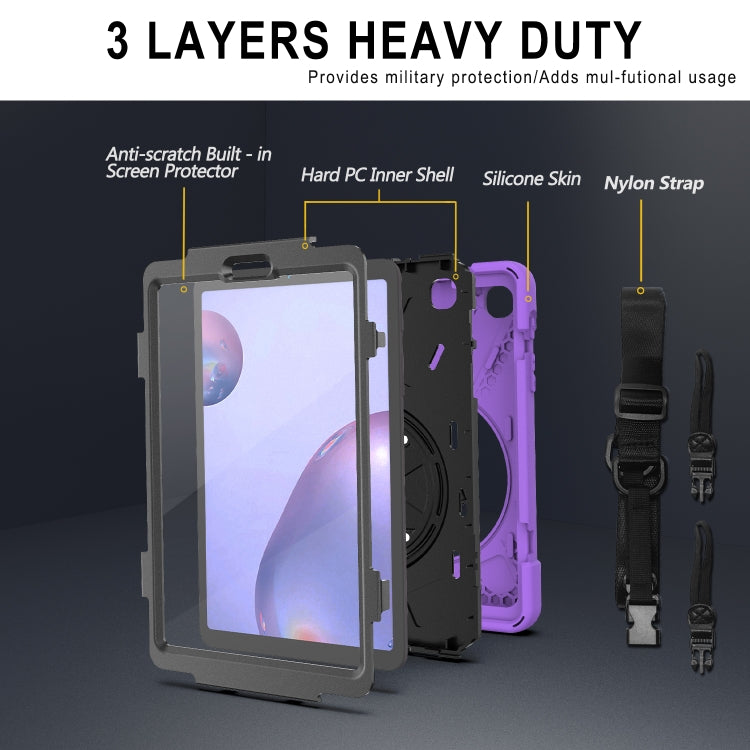 For Samsung Galaxy Tab A 8.4 2020 T307U Shockproof Colorful Silicone + PC Protective Case with Holder & Shoulder Strap & Hand Strap & Screen Protector