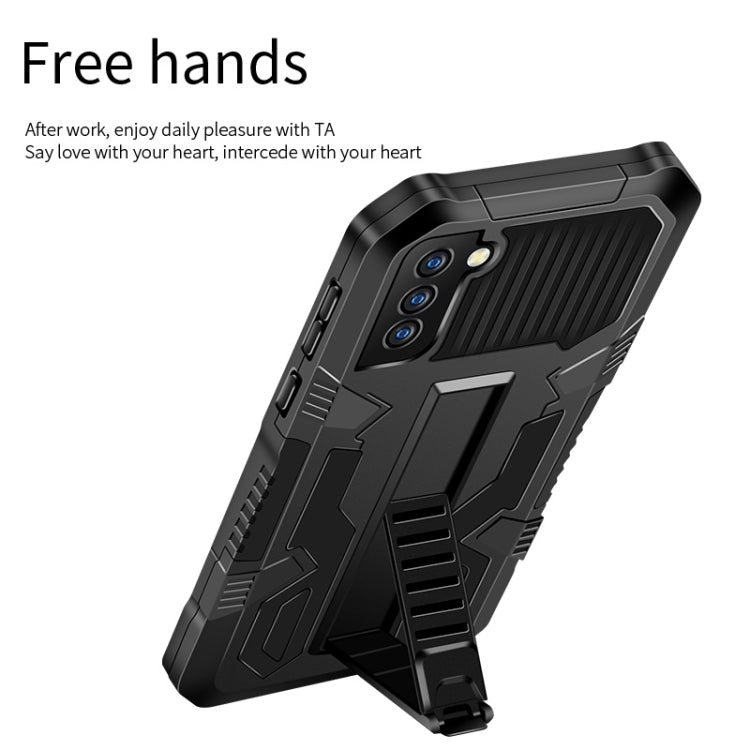 For Samsung Galaxy S21 FE Vanguard Warrior All Inclusive Double-color Shockproof TPU + PC Protective Case with Holder