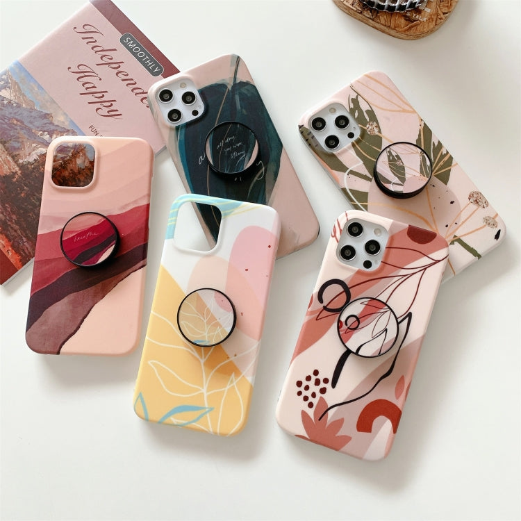 For iPhone 12 mini Watercolor Painting Series Half Coverage IMD Workmanship Protective Case with Folding Holder