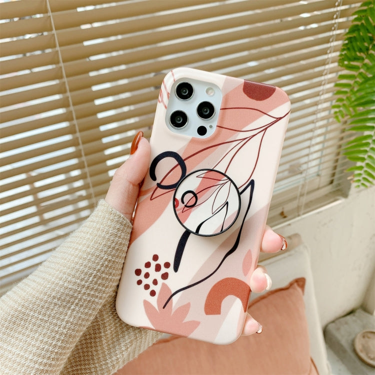For iPhone 12 / 12 Pro Watercolor Painting Series Half Coverage IMD Workmanship Protective Case with Folding Holder