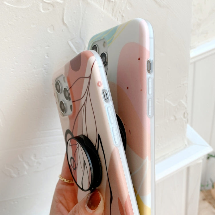 For iPhone 12 / 12 Pro Watercolor Painting Series Half Coverage IMD Workmanship Protective Case with Folding Holder