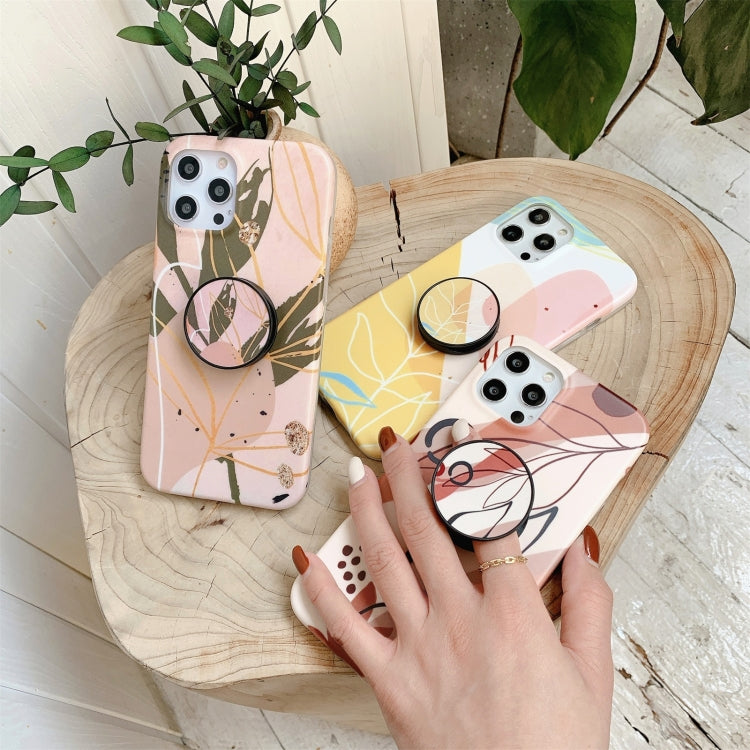 For iPhone 12 / 12 Pro Watercolor Painting Series Half Coverage IMD Workmanship Protective Case with Folding Holder