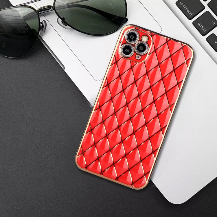 For iPhone 11 Pro Electroplated Rhombic Pattern Sheepskin TPU Protective Case