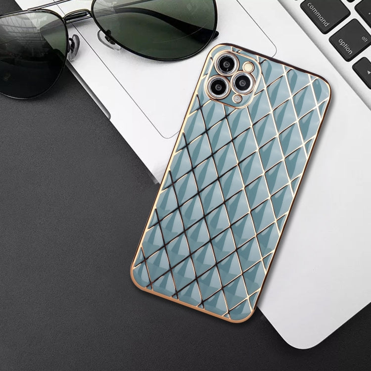 For iPhone 11 Pro Max Electroplated Rhombic Pattern Sheepskin TPU Protective Case