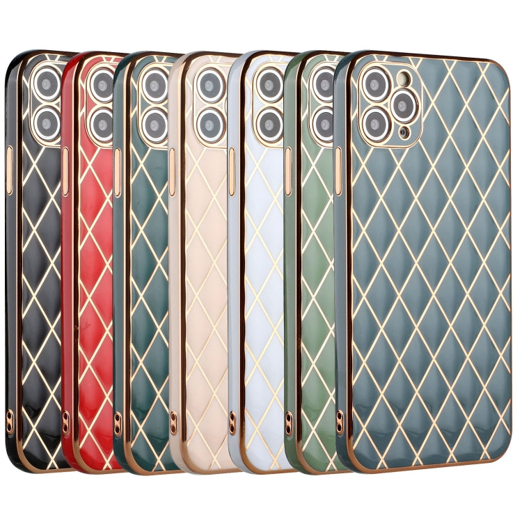 For iPhone 11 Pro Max Electroplated Rhombic Pattern Sheepskin TPU Protective Case