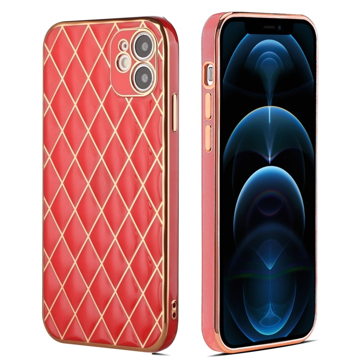 For iPhone 12 Electroplated Rhombic Pattern Sheepskin TPU Protective Case