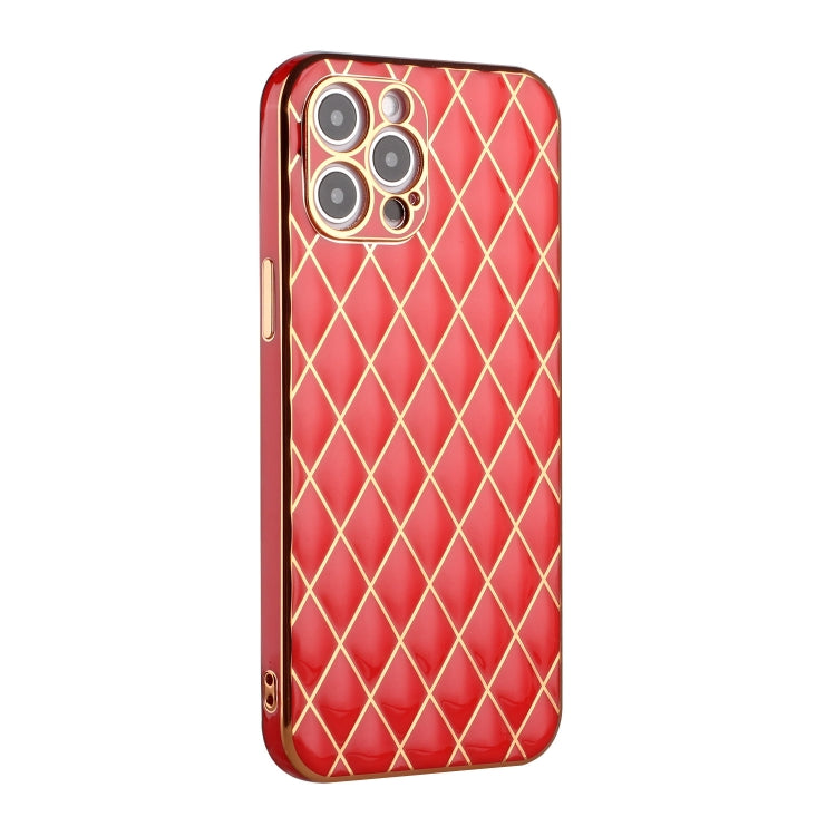 For iPhone 12 Pro Electroplated Rhombic Pattern Sheepskin TPU Protective Case