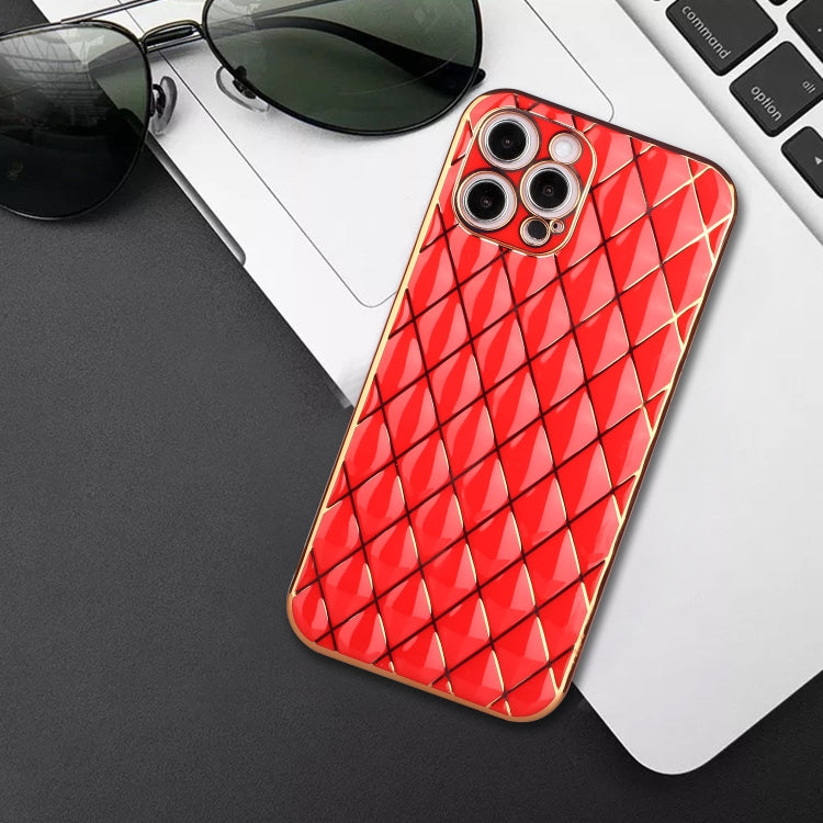 For iPhone 12 Pro Electroplated Rhombic Pattern Sheepskin TPU Protective Case