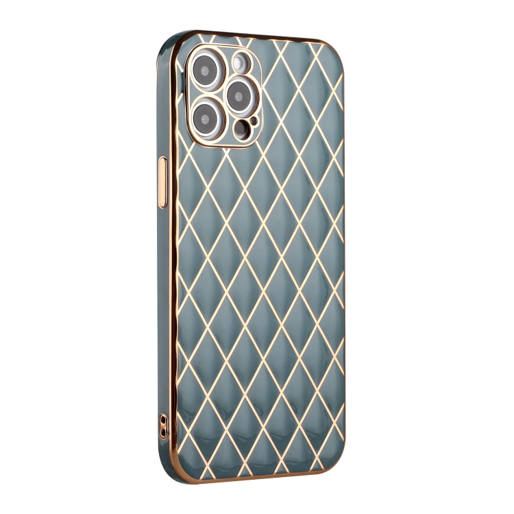 For iPhone 12 Pro Electroplated Rhombic Pattern Sheepskin TPU Protective Case