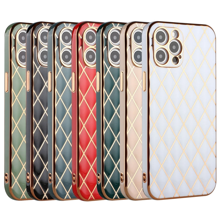 For iPhone 12 Pro Electroplated Rhombic Pattern Sheepskin TPU Protective Case