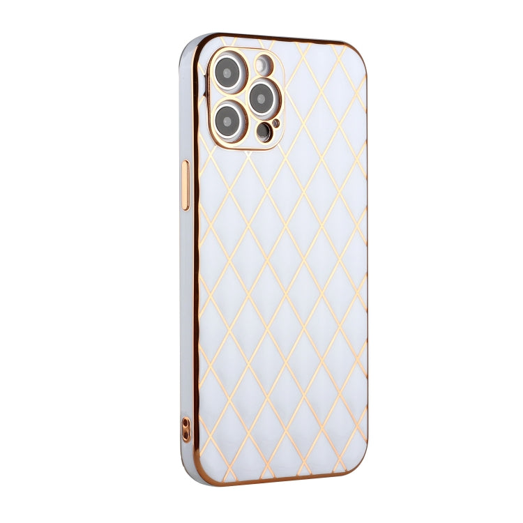 For iPhone 12 Pro Max Electroplated Rhombic Pattern Sheepskin TPU Protective Case