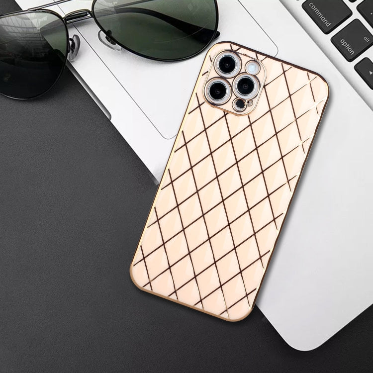 For iPhone 12 Pro Max Electroplated Rhombic Pattern Sheepskin TPU Protective Case