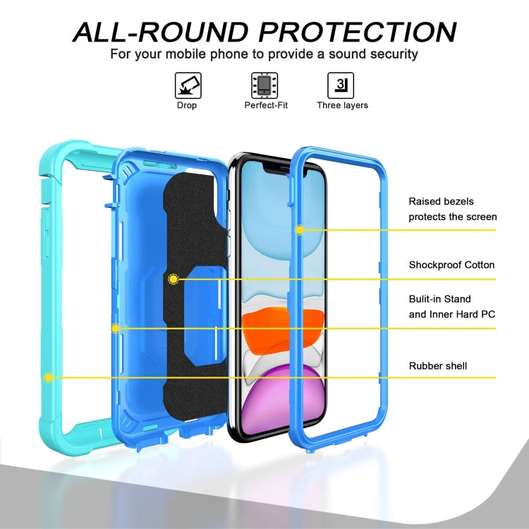 For iPhone 11 PC + Rubber 3-layers Shockproof Protective Case with Rotating Holder