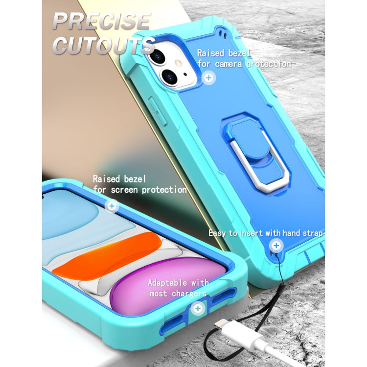 For iPhone 11 PC + Rubber 3-layers Shockproof Protective Case with Rotating Holder