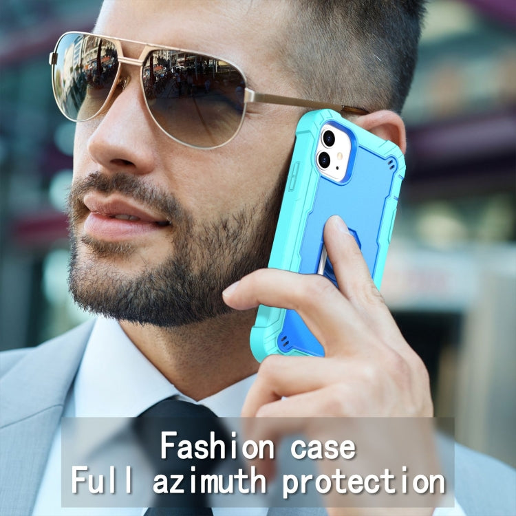 For iPhone 11 PC + Rubber 3-layers Shockproof Protective Case with Rotating Holder
