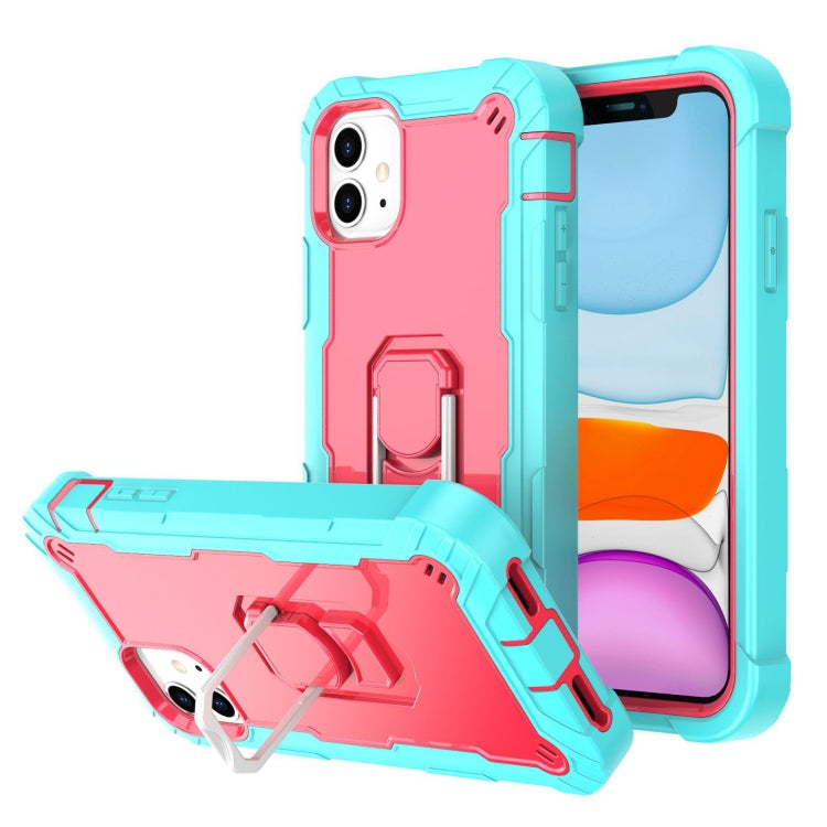 For iPhone 11 PC + Rubber 3-layers Shockproof Protective Case with Rotating Holder