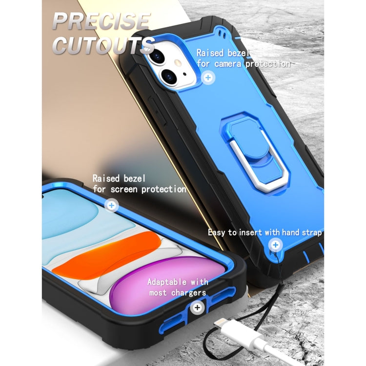 For iPhone 11 PC + Rubber 3-layers Shockproof Protective Case with Rotating Holder