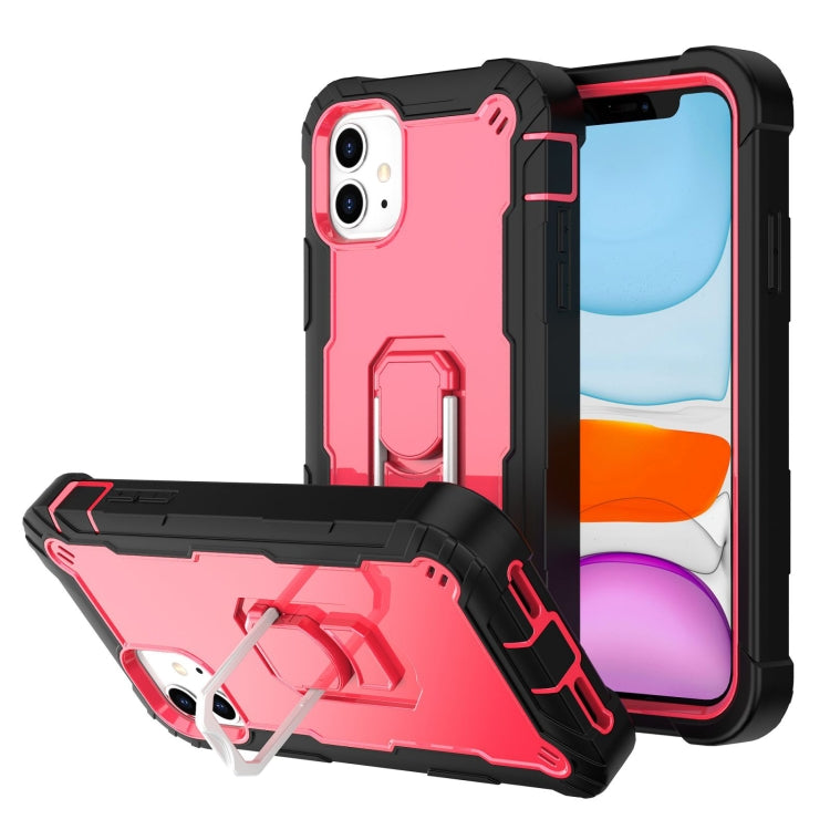 For iPhone 11 PC + Rubber 3-layers Shockproof Protective Case with Rotating Holder