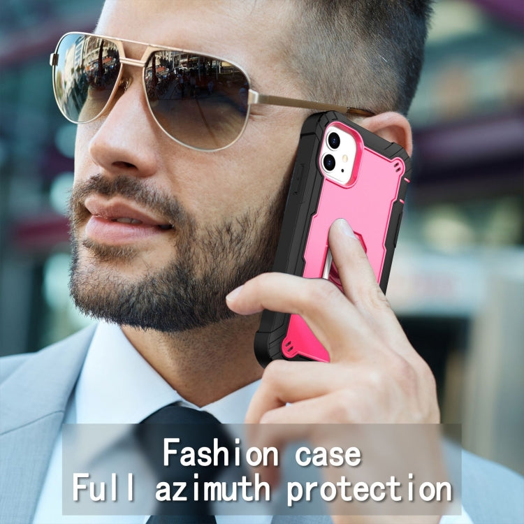 For iPhone 11 PC + Rubber 3-layers Shockproof Protective Case with Rotating Holder
