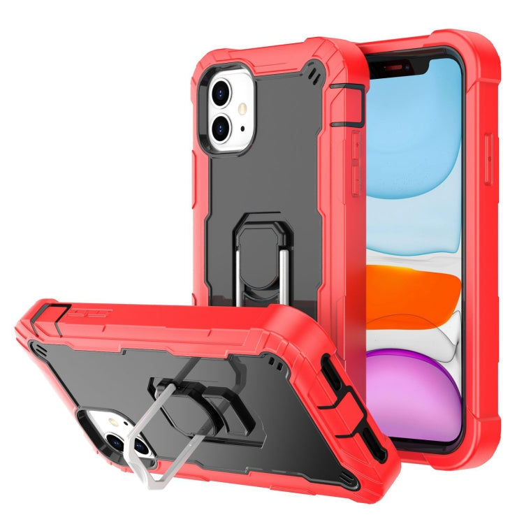 For iPhone 11 PC + Rubber 3-layers Shockproof Protective Case with Rotating Holder