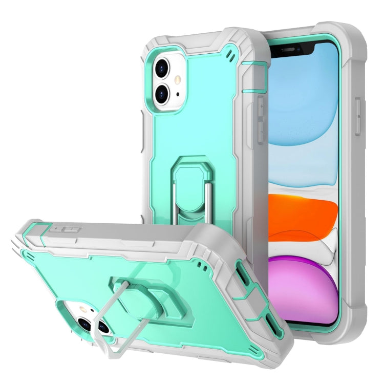For iPhone 11 PC + Rubber 3-layers Shockproof Protective Case with Rotating Holder