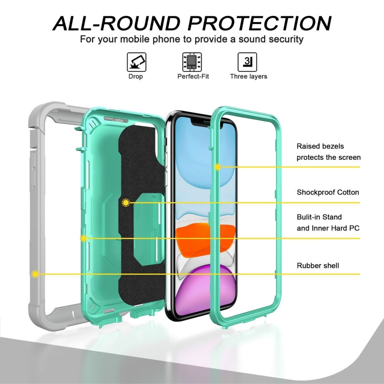 For iPhone 11 PC + Rubber 3-layers Shockproof Protective Case with Rotating Holder