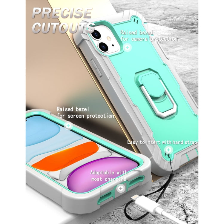 For iPhone 11 PC + Rubber 3-layers Shockproof Protective Case with Rotating Holder