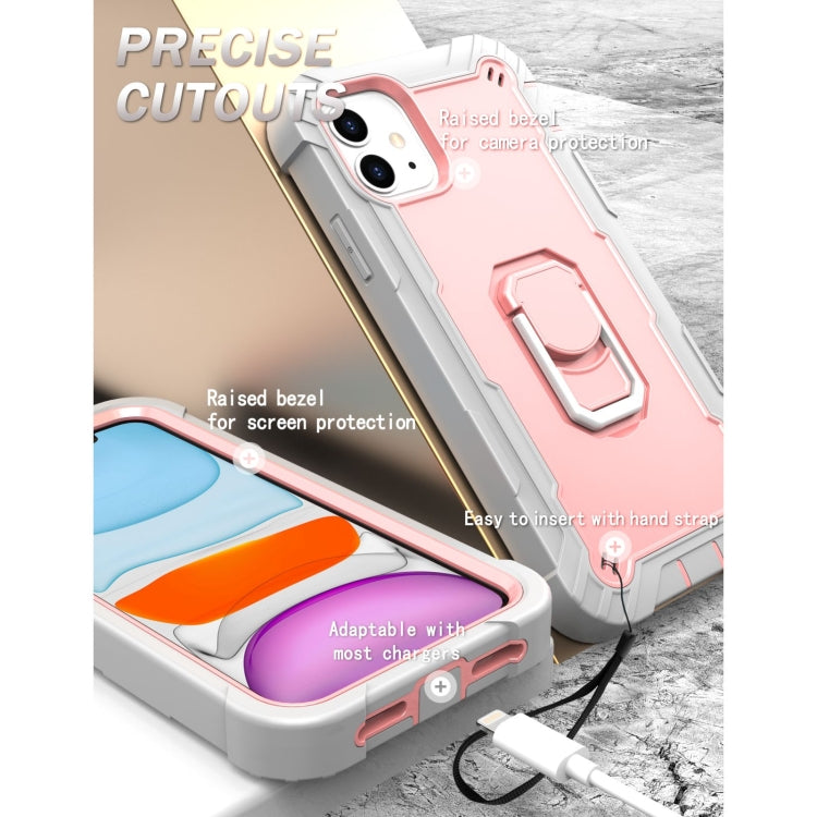 For iPhone 11 PC + Rubber 3-layers Shockproof Protective Case with Rotating Holder