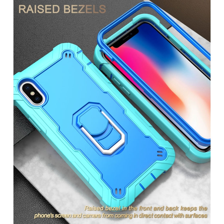 For iPhone X / XS PC + Rubber 3-layers Shockproof Protective Case with Rotating Holder