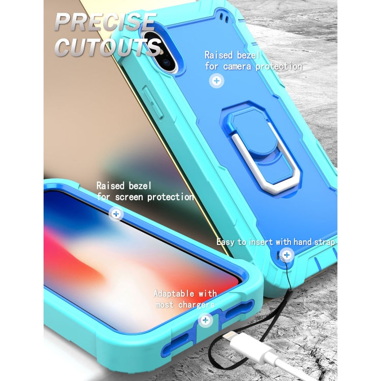 For iPhone X / XS PC + Rubber 3-layers Shockproof Protective Case with Rotating Holder