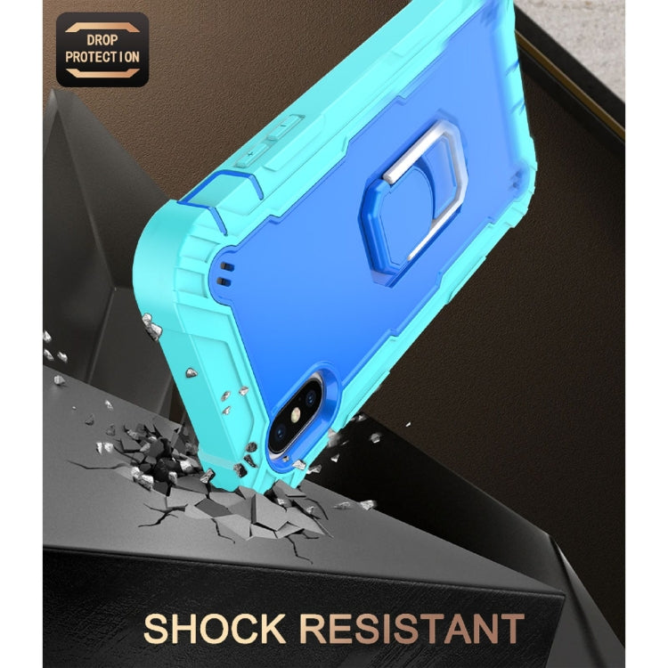 For iPhone X / XS PC + Rubber 3-layers Shockproof Protective Case with Rotating Holder