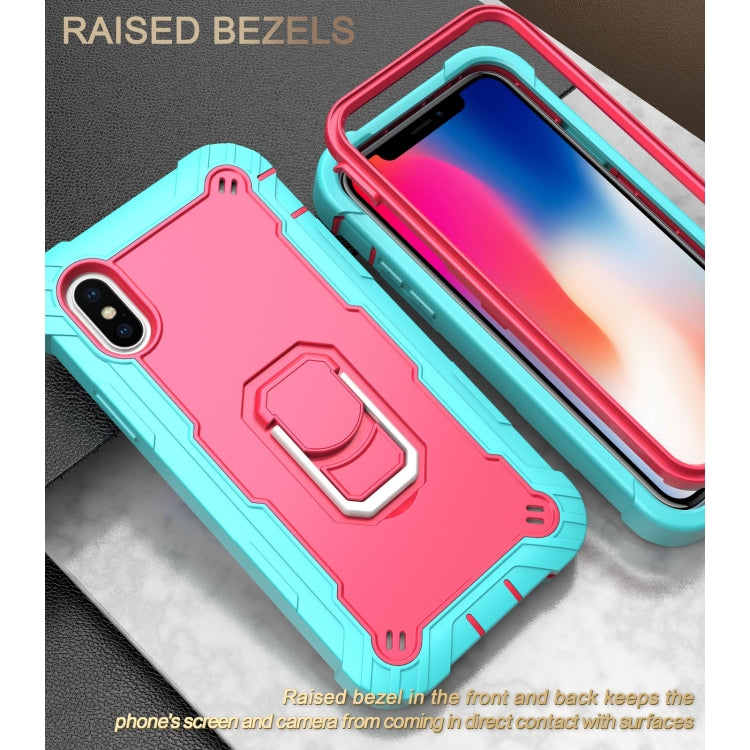 For iPhone X / XS PC + Rubber 3-layers Shockproof Protective Case with Rotating Holder