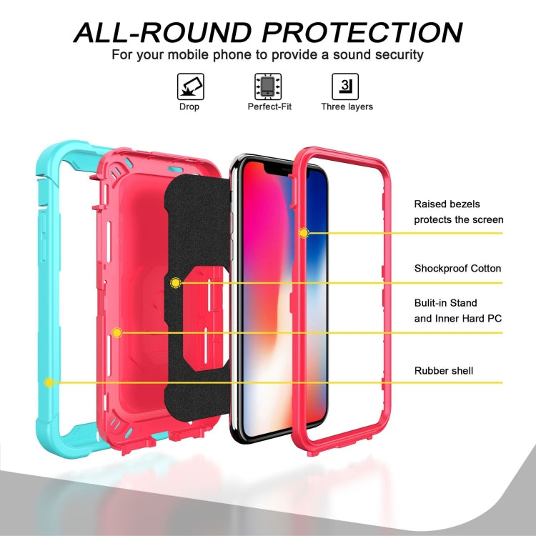 For iPhone X / XS PC + Rubber 3-layers Shockproof Protective Case with Rotating Holder