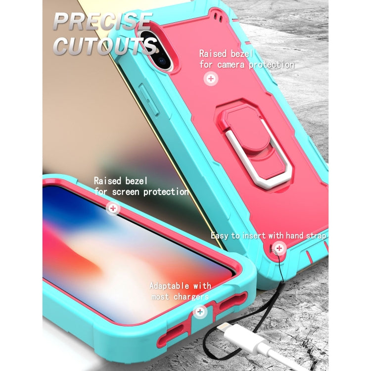 For iPhone X / XS PC + Rubber 3-layers Shockproof Protective Case with Rotating Holder