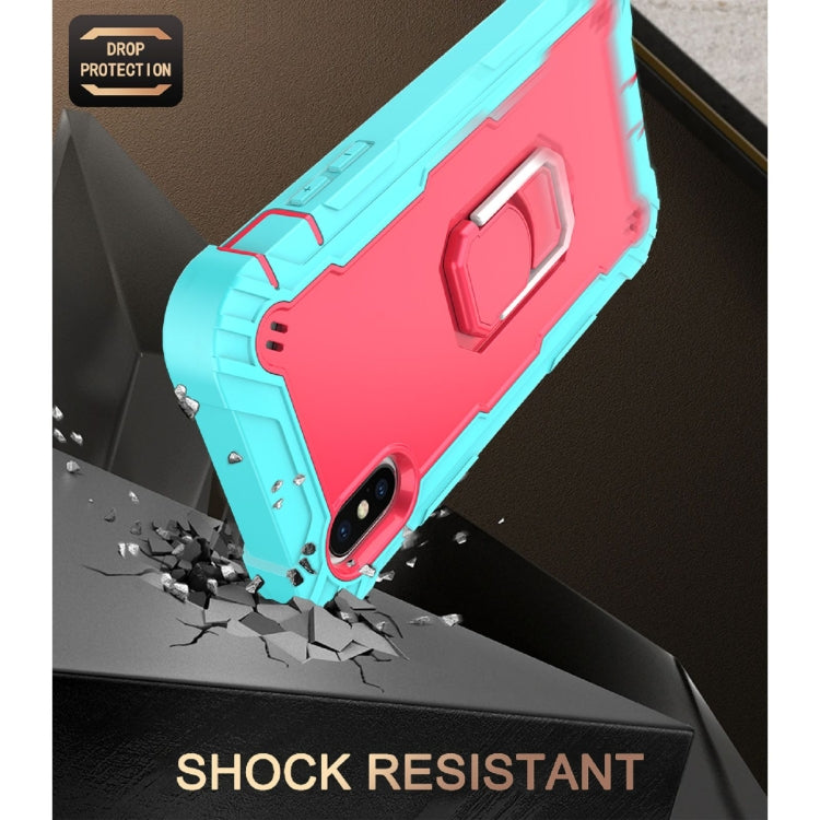 For iPhone X / XS PC + Rubber 3-layers Shockproof Protective Case with Rotating Holder