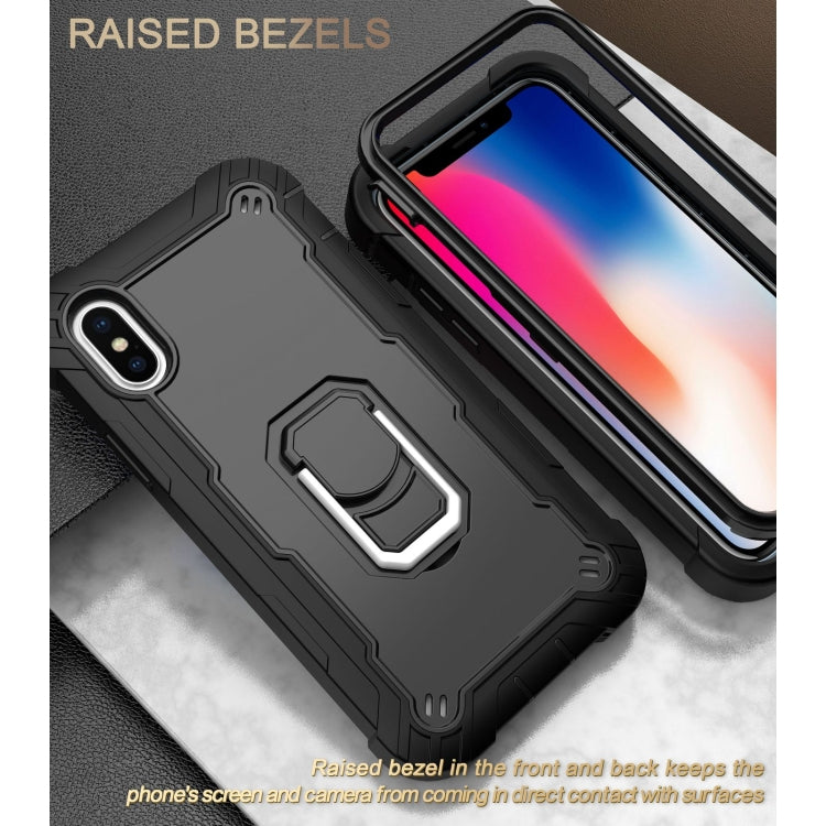For iPhone X / XS PC + Rubber 3-layers Shockproof Protective Case with Rotating Holder