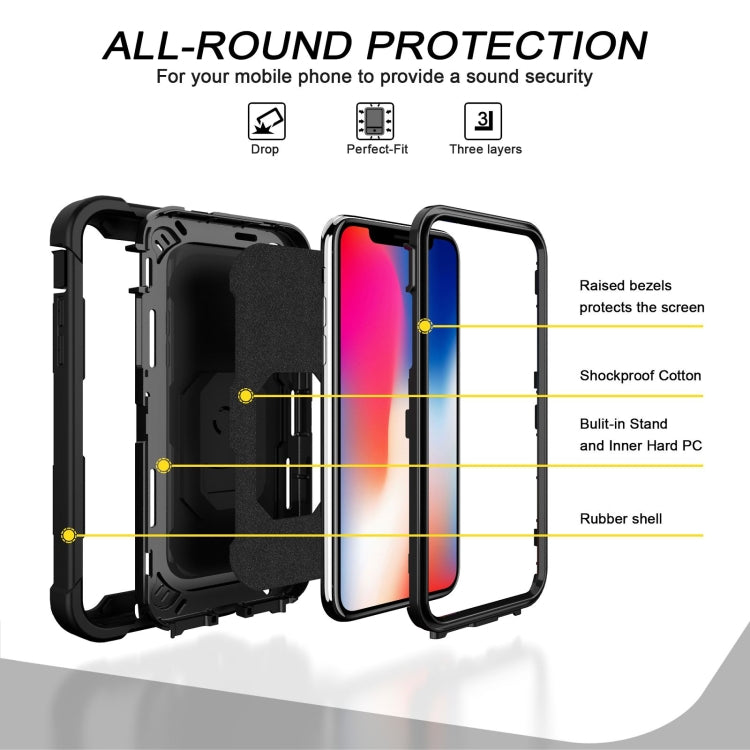 For iPhone X / XS PC + Rubber 3-layers Shockproof Protective Case with Rotating Holder
