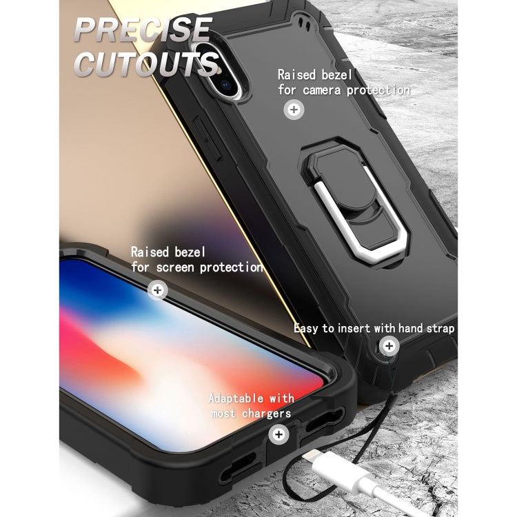 For iPhone X / XS PC + Rubber 3-layers Shockproof Protective Case with Rotating Holder