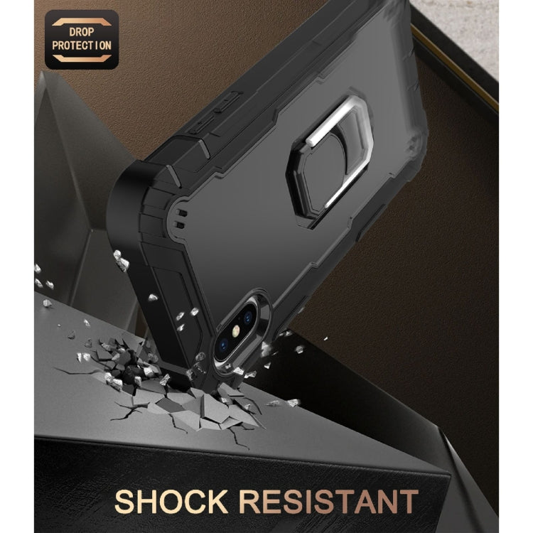 For iPhone X / XS PC + Rubber 3-layers Shockproof Protective Case with Rotating Holder