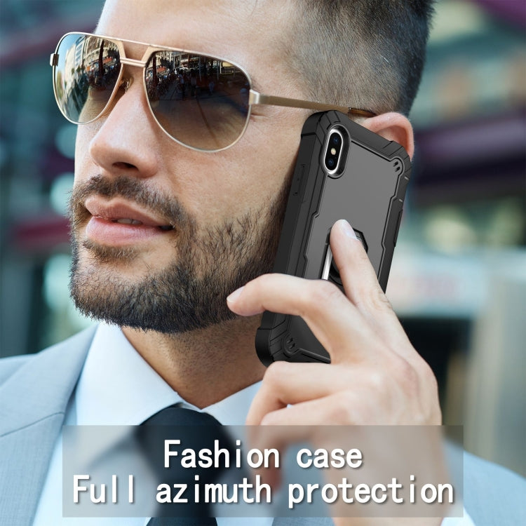 For iPhone X / XS PC + Rubber 3-layers Shockproof Protective Case with Rotating Holder