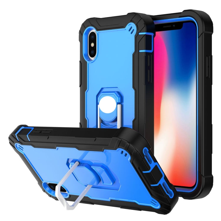 For iPhone X / XS PC + Rubber 3-layers Shockproof Protective Case with Rotating Holder