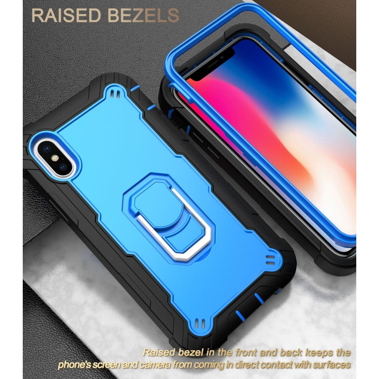 For iPhone X / XS PC + Rubber 3-layers Shockproof Protective Case with Rotating Holder